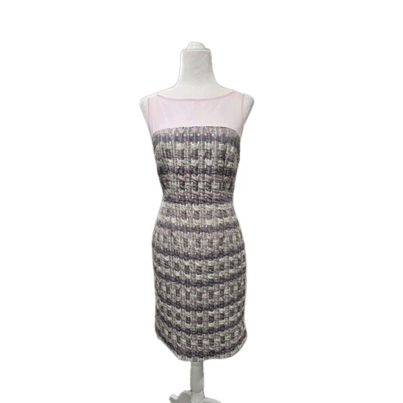 MIKAEL AGHAL Lilac Plaid Mesh Yoke Sheath Dress Womens Size 4 NEW - Picture 1 of 7